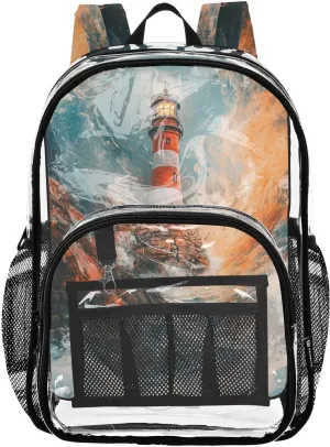 senya Transparent School Bag Wave Lighthouse Travel Backpack With Water-Resistant PVC Plastic Clear Bagpack