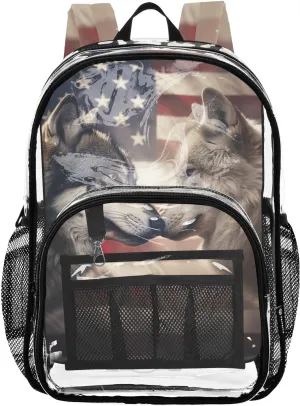 senya Transparent School Bag Wolves Flag Travel Backpack With Water-Resistant PVC Plastic Clear Bagpack
