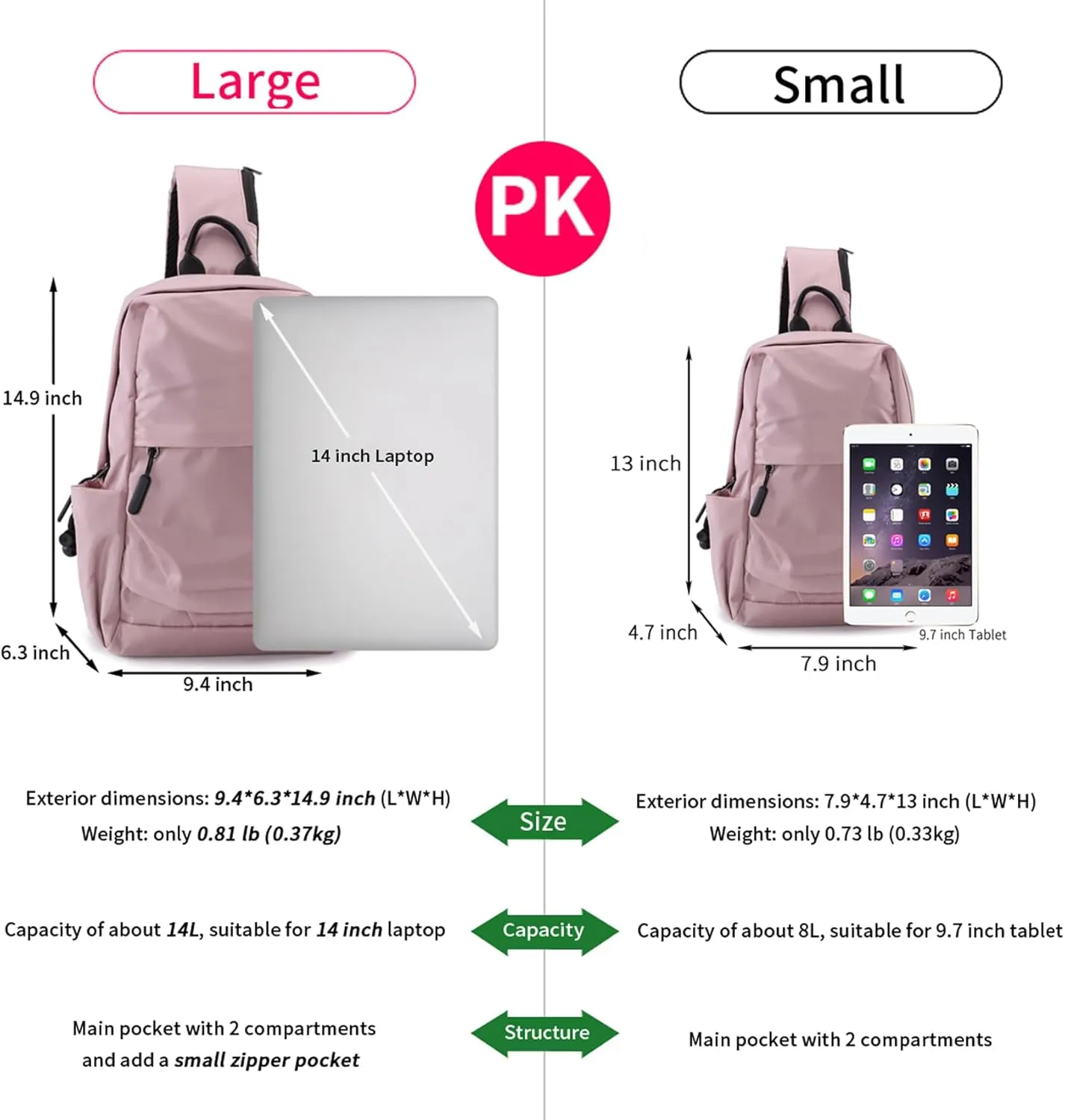 Seoky Rop Men Women Sling Bag Backpack Lightweight Water Resistant Shoulder Crossbody Bags for Travel