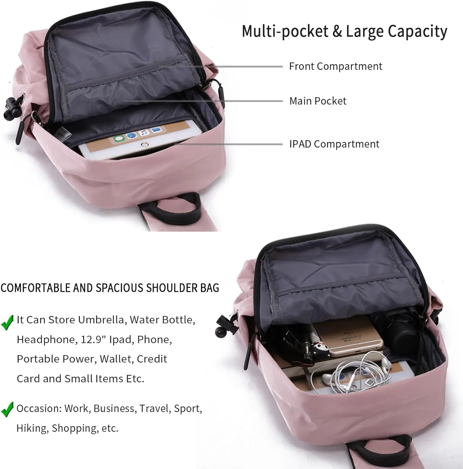 Seoky Rop Men Women Sling Bag Backpack Lightweight Water Resistant Shoulder Crossbody Bags for Travel
