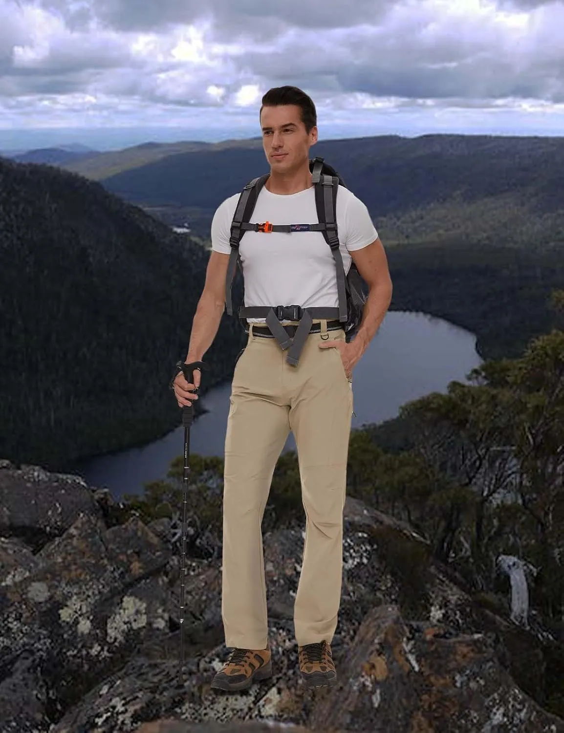 SEVEGO 30"/32"/34"/36" Inseam Men's Tall Hiking Pants Quick Dry Outdoor Waterproof Fishing Cargo Pants with Belt 5 Pockets