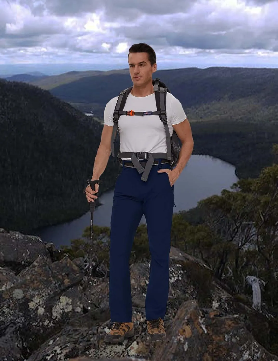 SEVEGO 30"/32"/34"/36" Inseam Men's Tall Hiking Pants Quick Dry Outdoor Waterproof Fishing Cargo Pants with Belt 5 Pockets