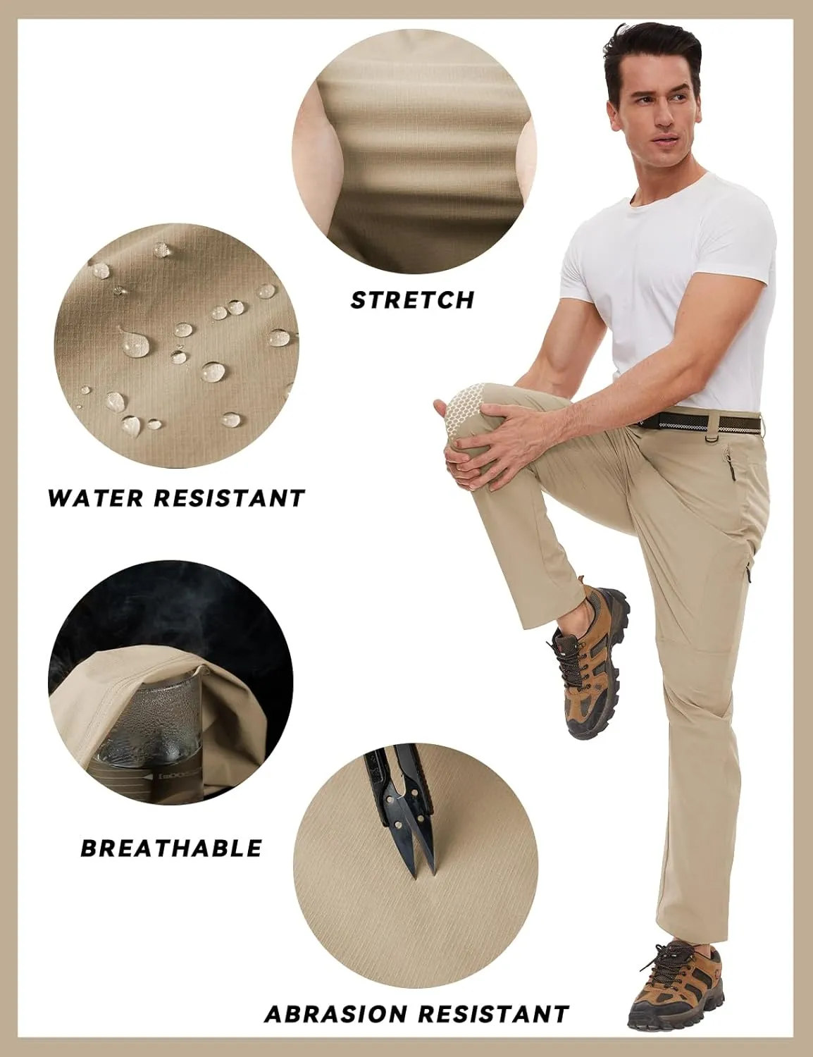 SEVEGO 30"/32"/34"/36" Inseam Men's Tall Hiking Pants Quick Dry Outdoor Waterproof Fishing Cargo Pants with Belt 5 Pockets