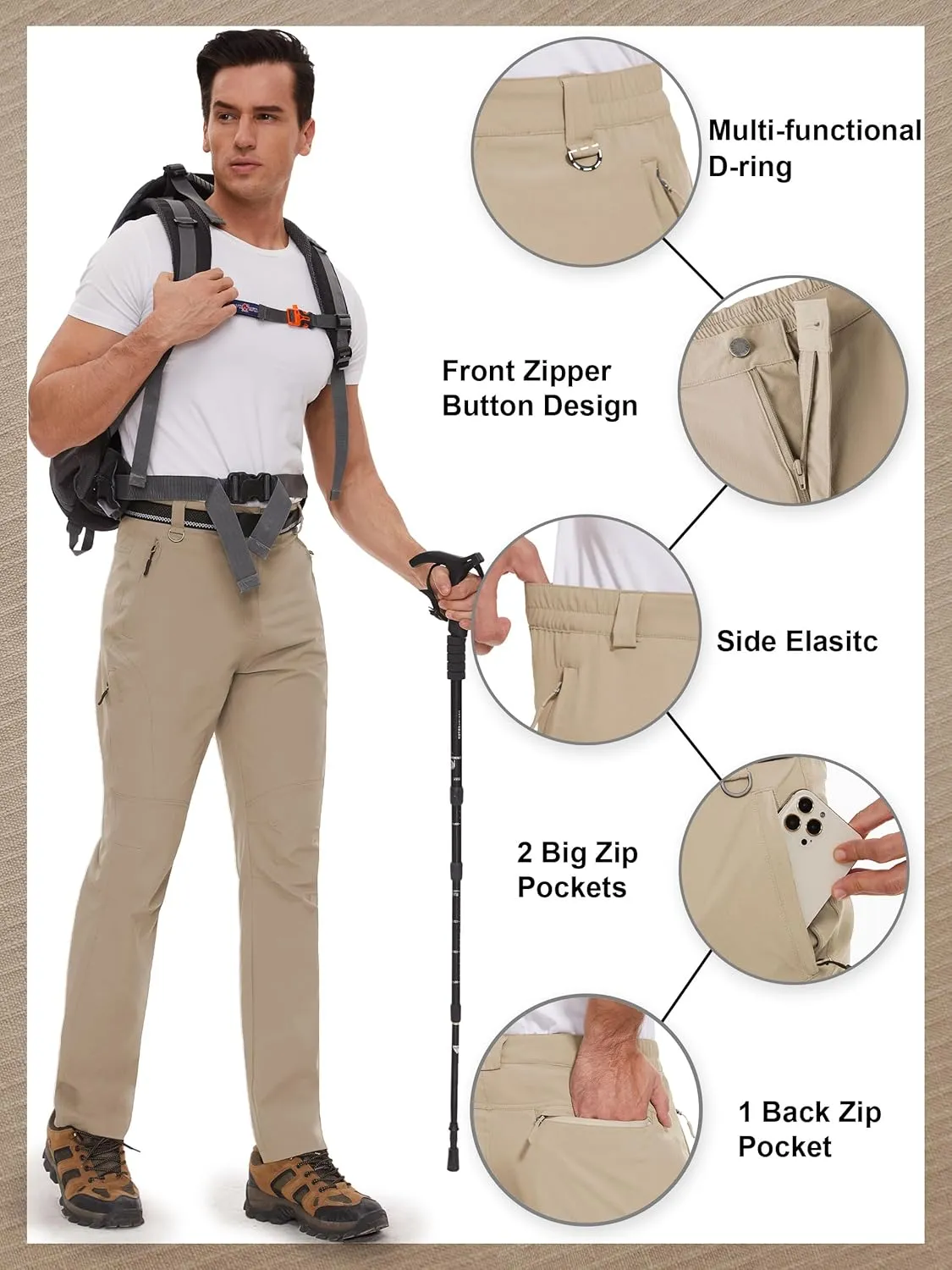 SEVEGO 30"/32"/34"/36" Inseam Men's Tall Hiking Pants Quick Dry Outdoor Waterproof Fishing Cargo Pants with Belt 5 Pockets