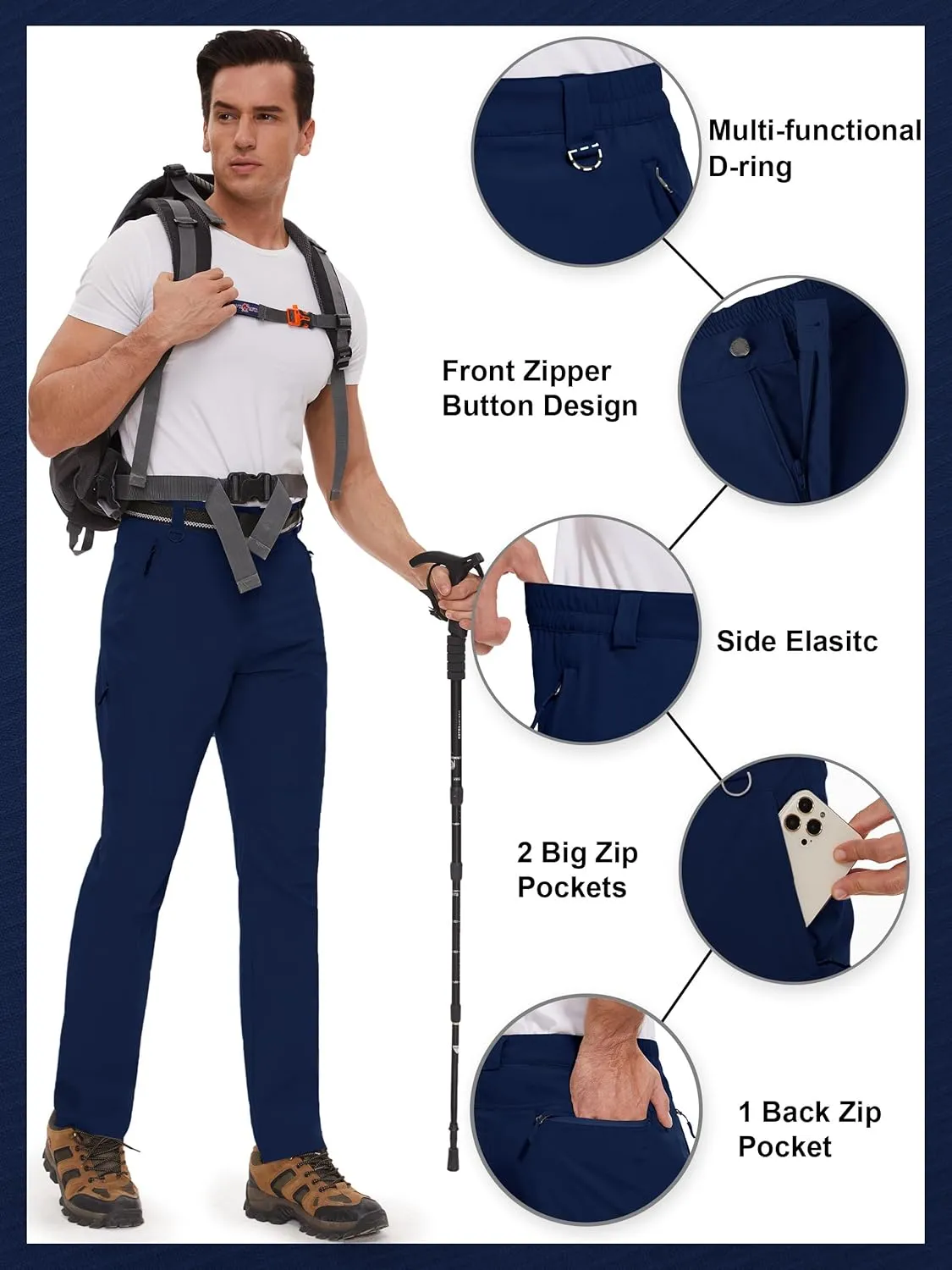 SEVEGO 30"/32"/34"/36" Inseam Men's Tall Hiking Pants Quick Dry Outdoor Waterproof Fishing Cargo Pants with Belt 5 Pockets