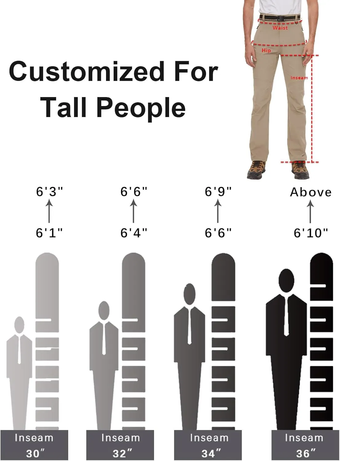 SEVEGO 30"/32"/34"/36" Inseam Men's Tall Hiking Pants Quick Dry Outdoor Waterproof Fishing Cargo Pants with Belt 5 Pockets