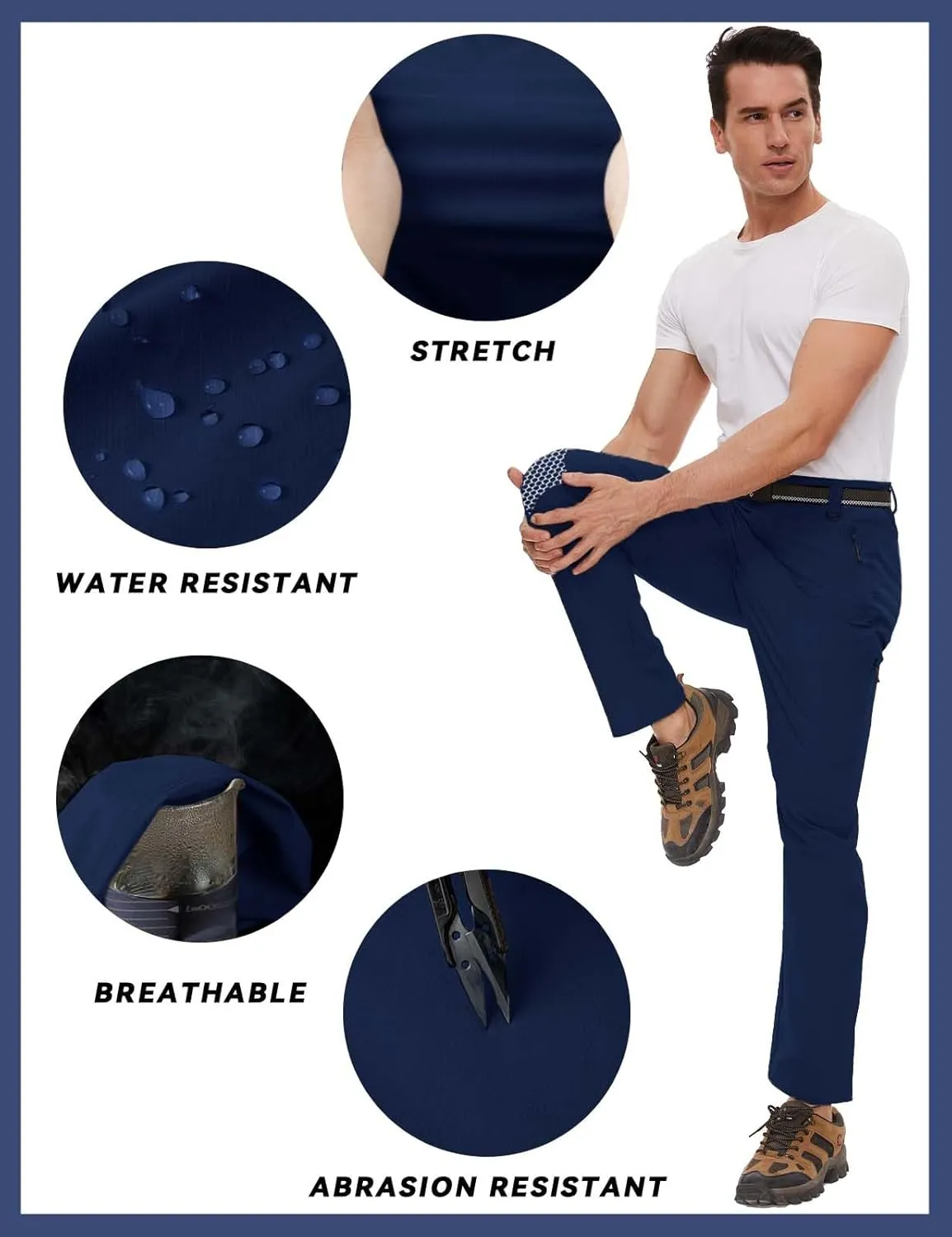 SEVEGO 30"/32"/34"/36" Inseam Men's Tall Hiking Pants Quick Dry Outdoor Waterproof Fishing Cargo Pants with Belt 5 Pockets