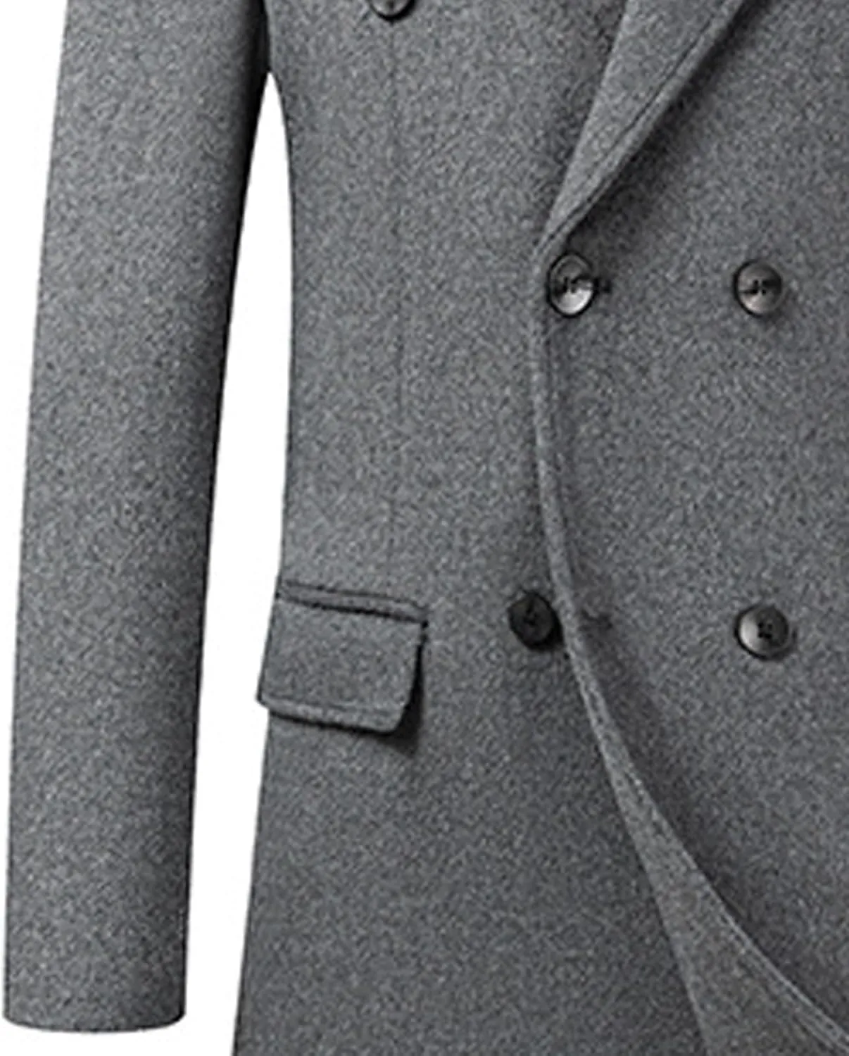 Sexyshine Mens Full Length Wool Trench Coat Notched Lapel Double Breasted Long Overcoat Windbreaker Pea Coat Jacket