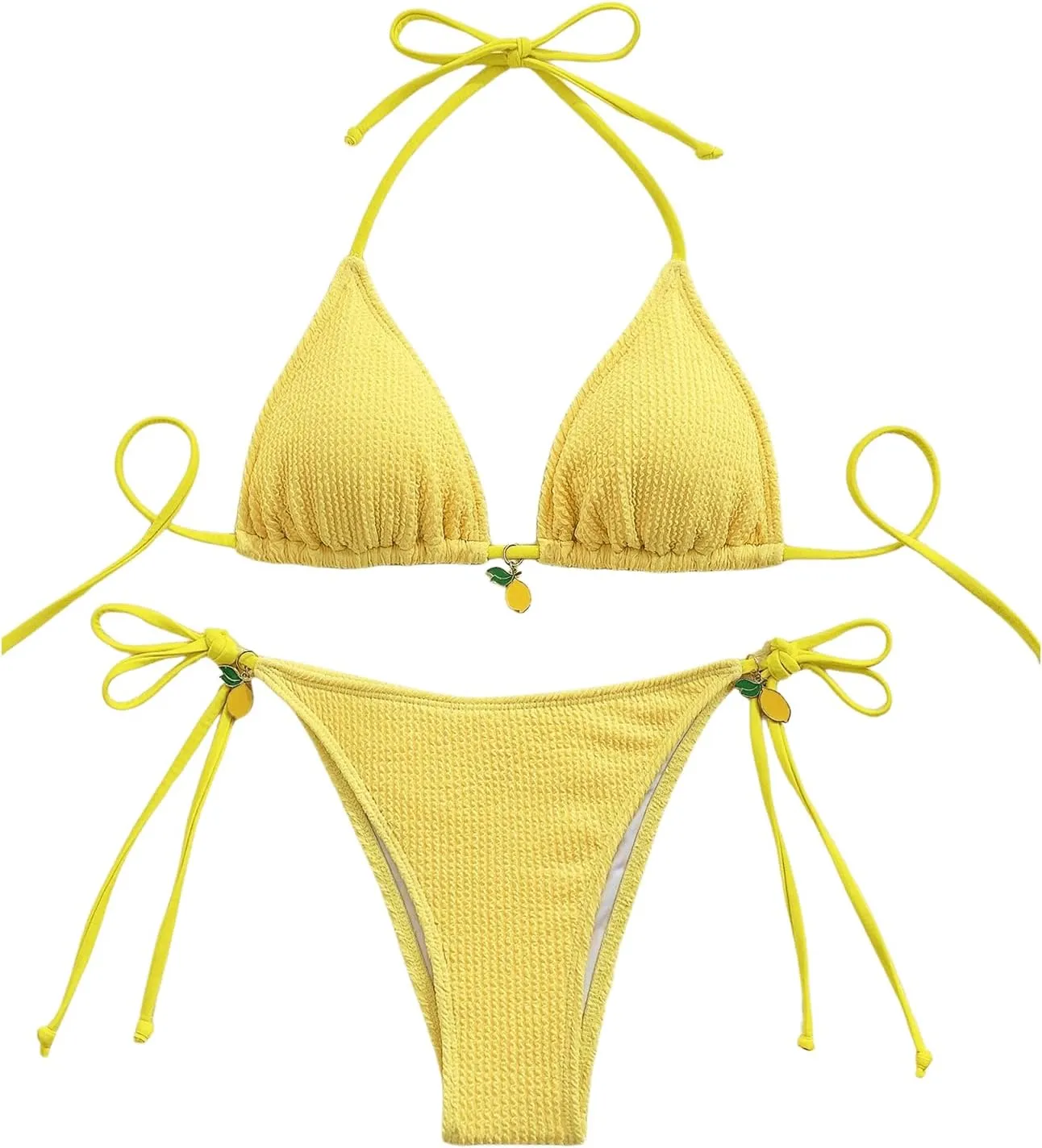 SHENHE Women's Triangle Bikini Set Textured Halter Tie Side String 2 Piece Swimsuits