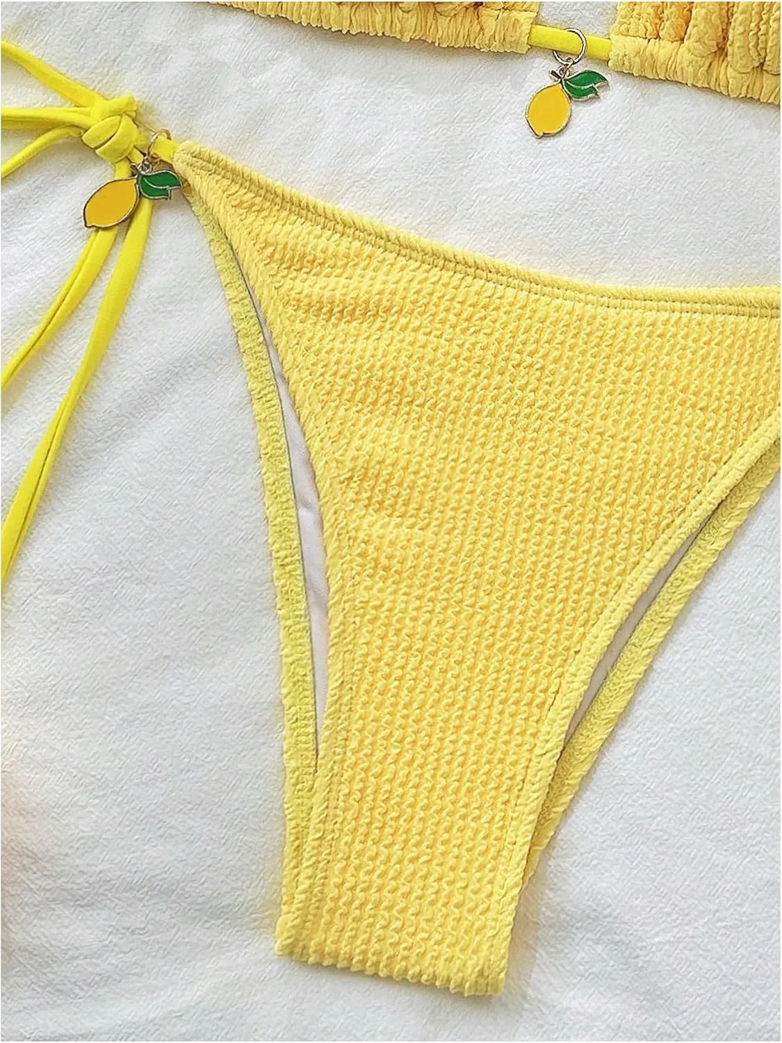 SHENHE Women's Triangle Bikini Set Textured Halter Tie Side String 2 Piece Swimsuits