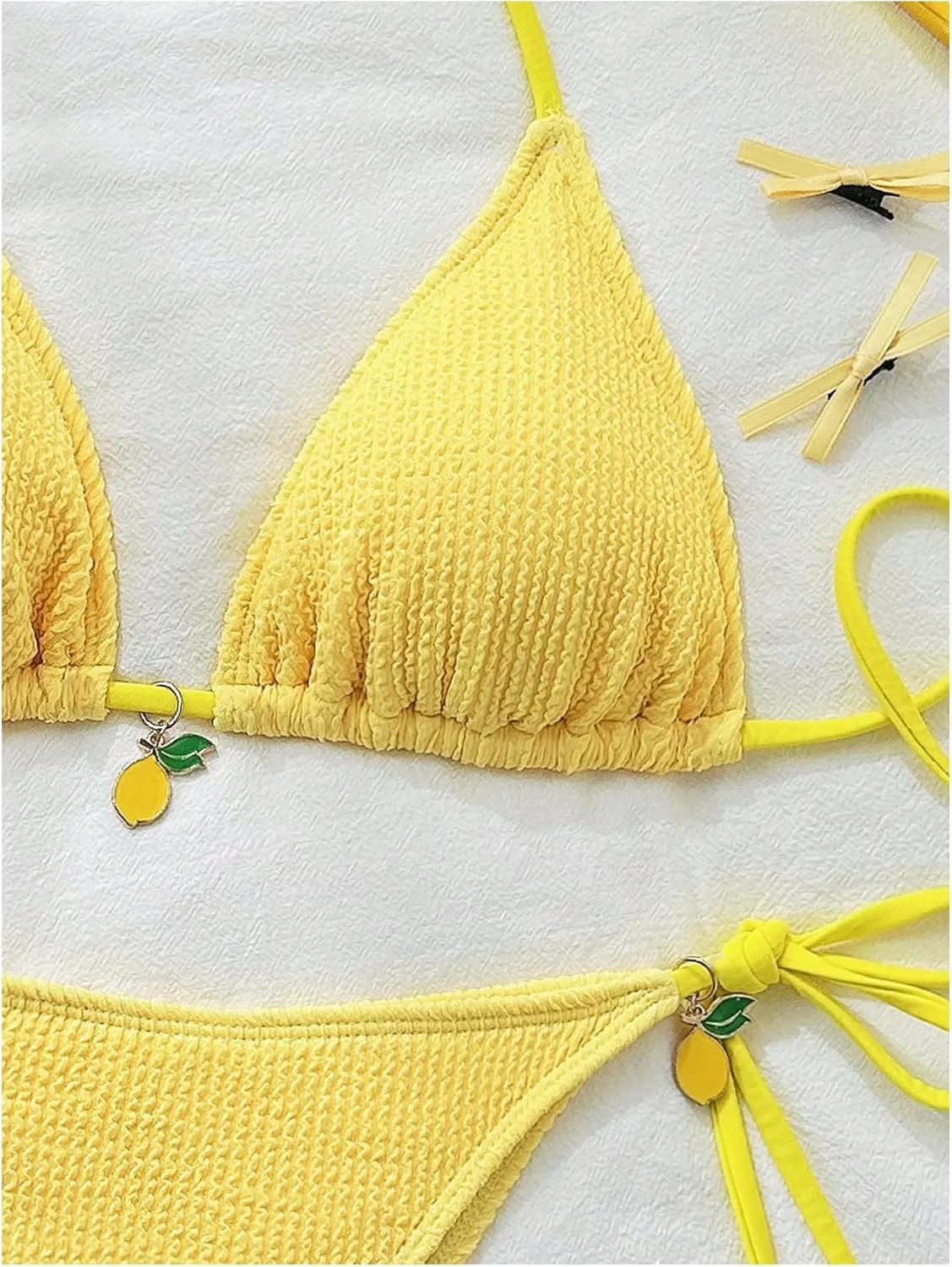 SHENHE Women's Triangle Bikini Set Textured Halter Tie Side String 2 Piece Swimsuits