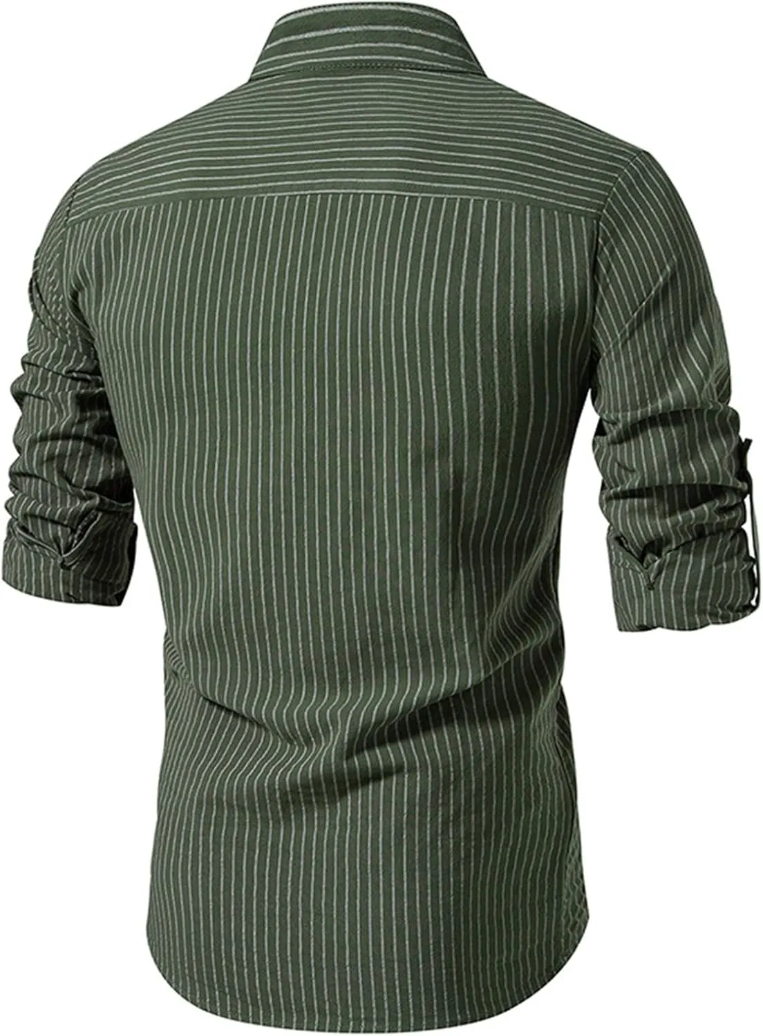 Shirts for Men Henley Collar Button Up Striped Dress Shirts Casual Long Sleeve Slim Fit Work Business Shirts Tops