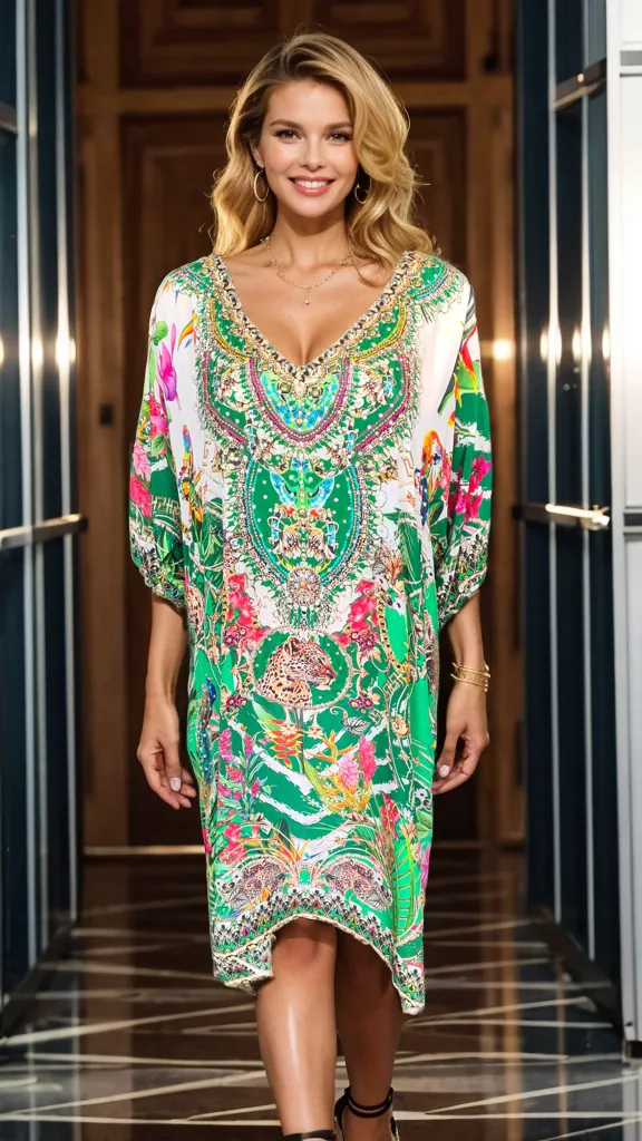 Short Embellished 3/4 sleeve Kaftan Dress - Bardini