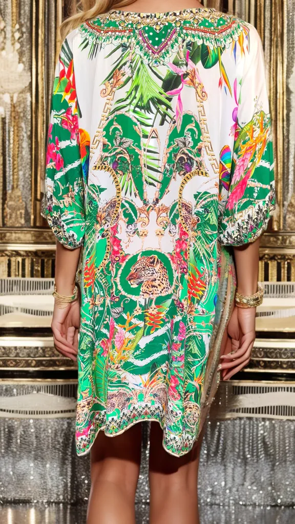 Short Embellished 3/4 sleeve Kaftan Dress - Bardini