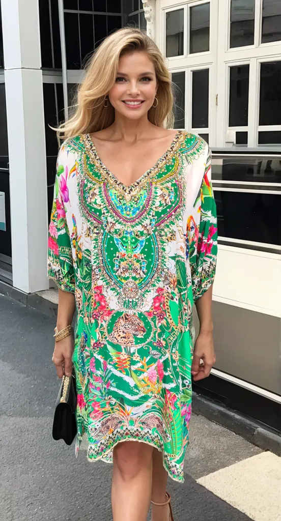 Short Embellished 3/4 sleeve Kaftan Dress - Bardini