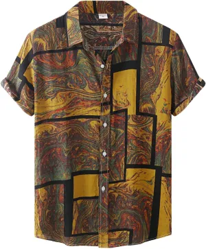 Short Sleeve Button Up Shirts for Men Hawaiian Down Aloha Shirt Men's Hawaiian Shirt Cotton Short Sleeve Button Down