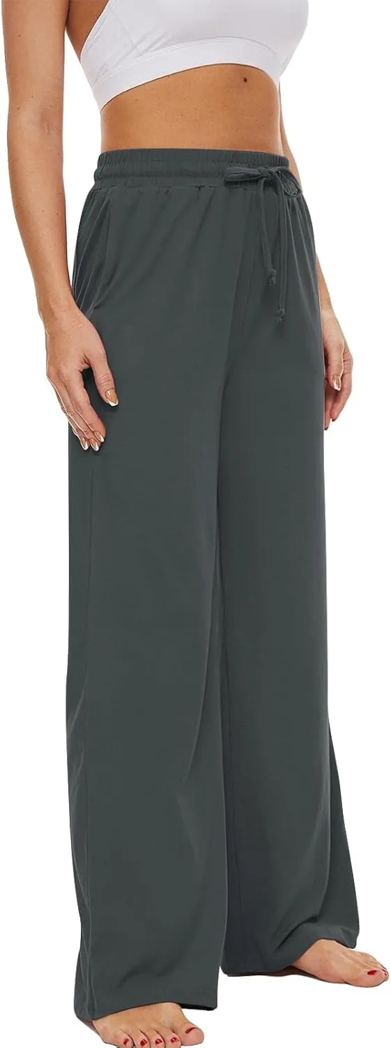 SICVEK Womens Yoga Lounge Sweatpants Wide Leg Pants Elastic Waist Drawstring Causal Athletic Long Pants with 3 Pockets
