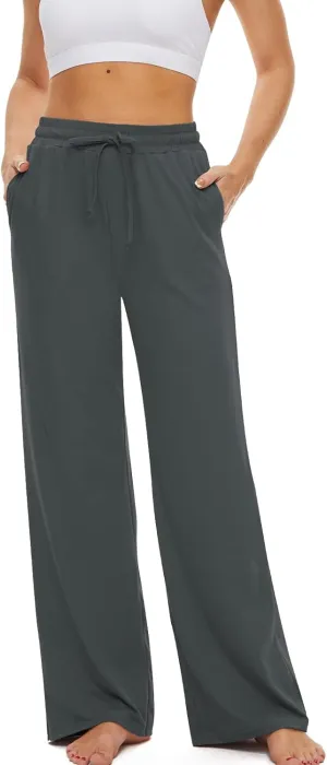 SICVEK Womens Yoga Lounge Sweatpants Wide Leg Pants Elastic Waist Drawstring Causal Athletic Long Pants with 3 Pockets