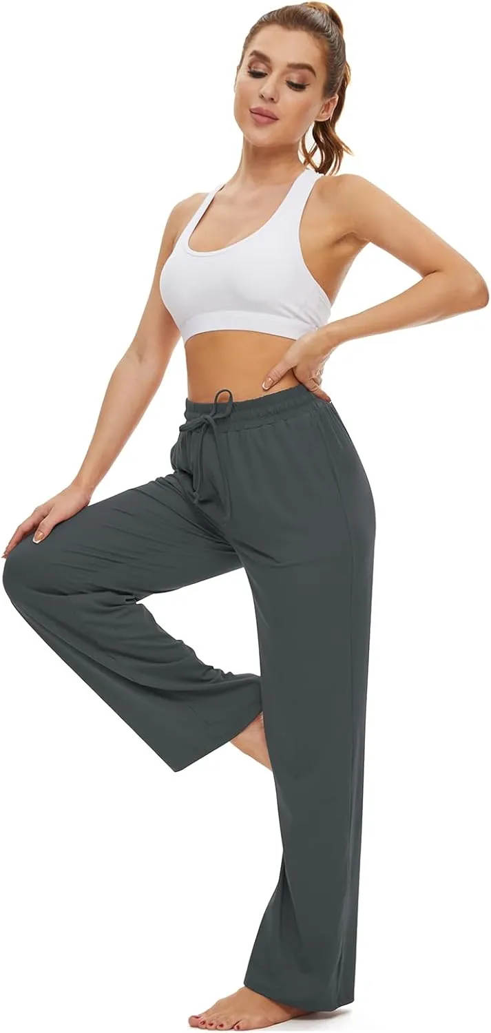 SICVEK Womens Yoga Lounge Sweatpants Wide Leg Pants Elastic Waist Drawstring Causal Athletic Long Pants with 3 Pockets