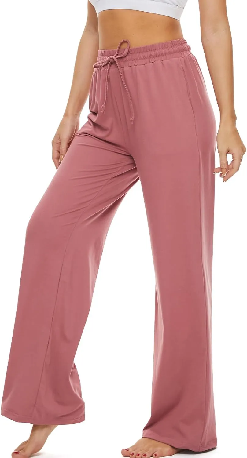 SICVEK Womens Yoga Lounge Sweatpants Wide Leg Pants Elastic Waist Drawstring Causal Athletic Long Pants with 3 Pockets