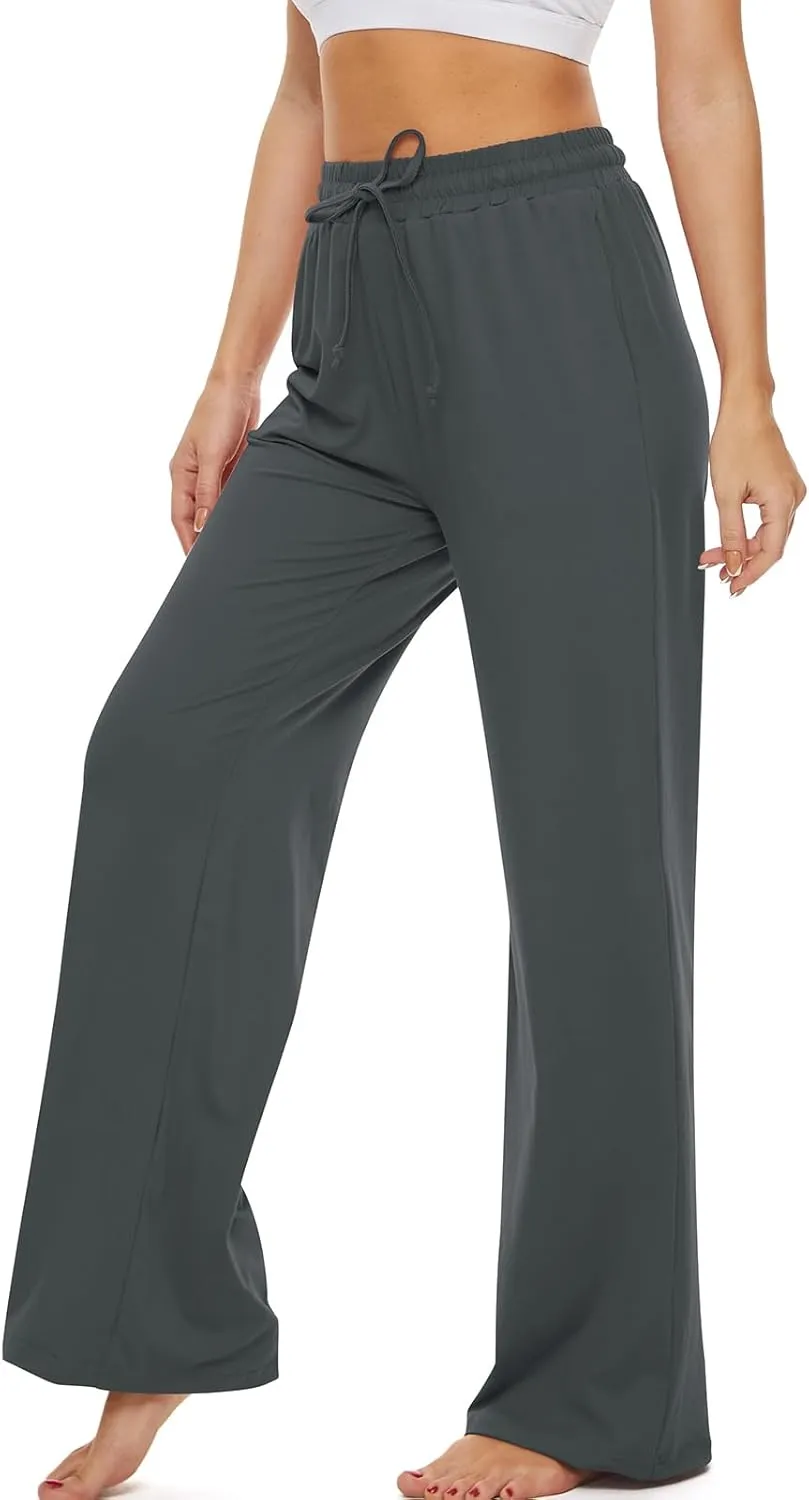 SICVEK Womens Yoga Lounge Sweatpants Wide Leg Pants Elastic Waist Drawstring Causal Athletic Long Pants with 3 Pockets
