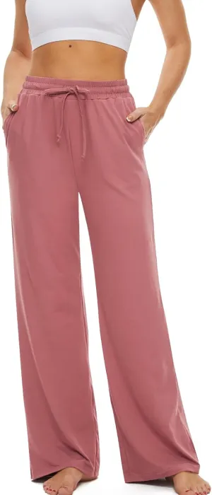 SICVEK Womens Yoga Lounge Sweatpants Wide Leg Pants Elastic Waist Drawstring Causal Athletic Long Pants with 3 Pockets