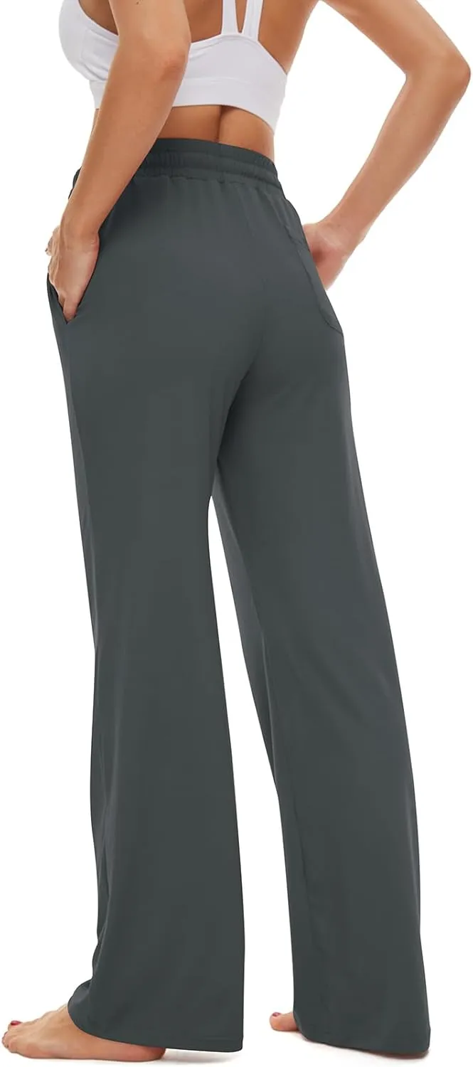 SICVEK Womens Yoga Lounge Sweatpants Wide Leg Pants Elastic Waist Drawstring Causal Athletic Long Pants with 3 Pockets