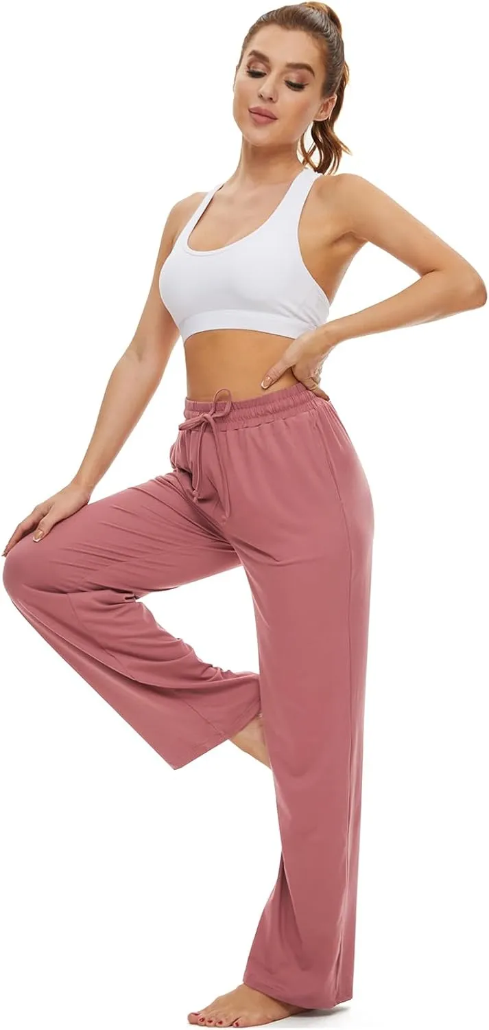 SICVEK Womens Yoga Lounge Sweatpants Wide Leg Pants Elastic Waist Drawstring Causal Athletic Long Pants with 3 Pockets