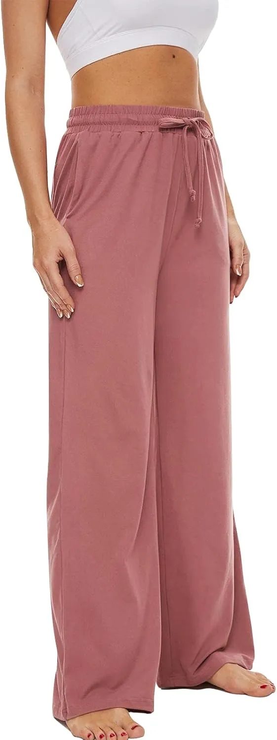 SICVEK Womens Yoga Lounge Sweatpants Wide Leg Pants Elastic Waist Drawstring Causal Athletic Long Pants with 3 Pockets