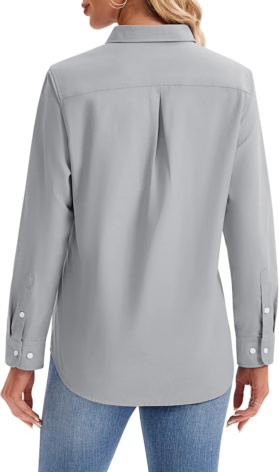 siliteelon Womens Button Down Shirts Long Sleeve Collared Office Work Blouses Tops with Pocket Oxford Shirts