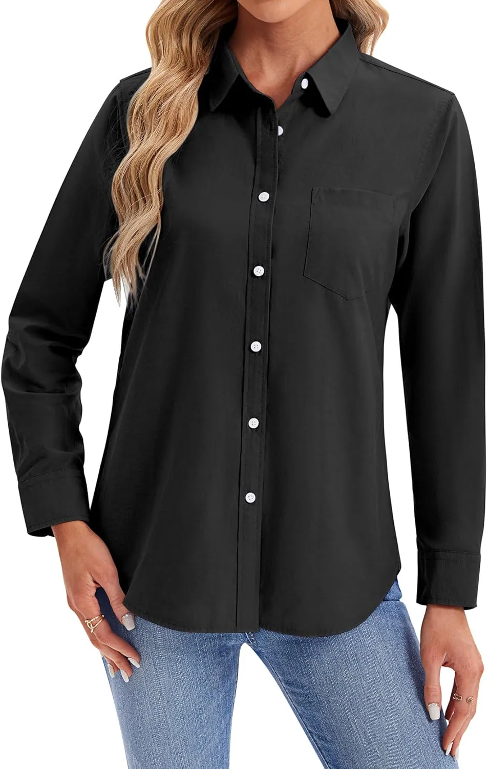 siliteelon Womens Button Down Shirts Long Sleeve Collared Office Work Blouses Tops with Pocket Oxford Shirts