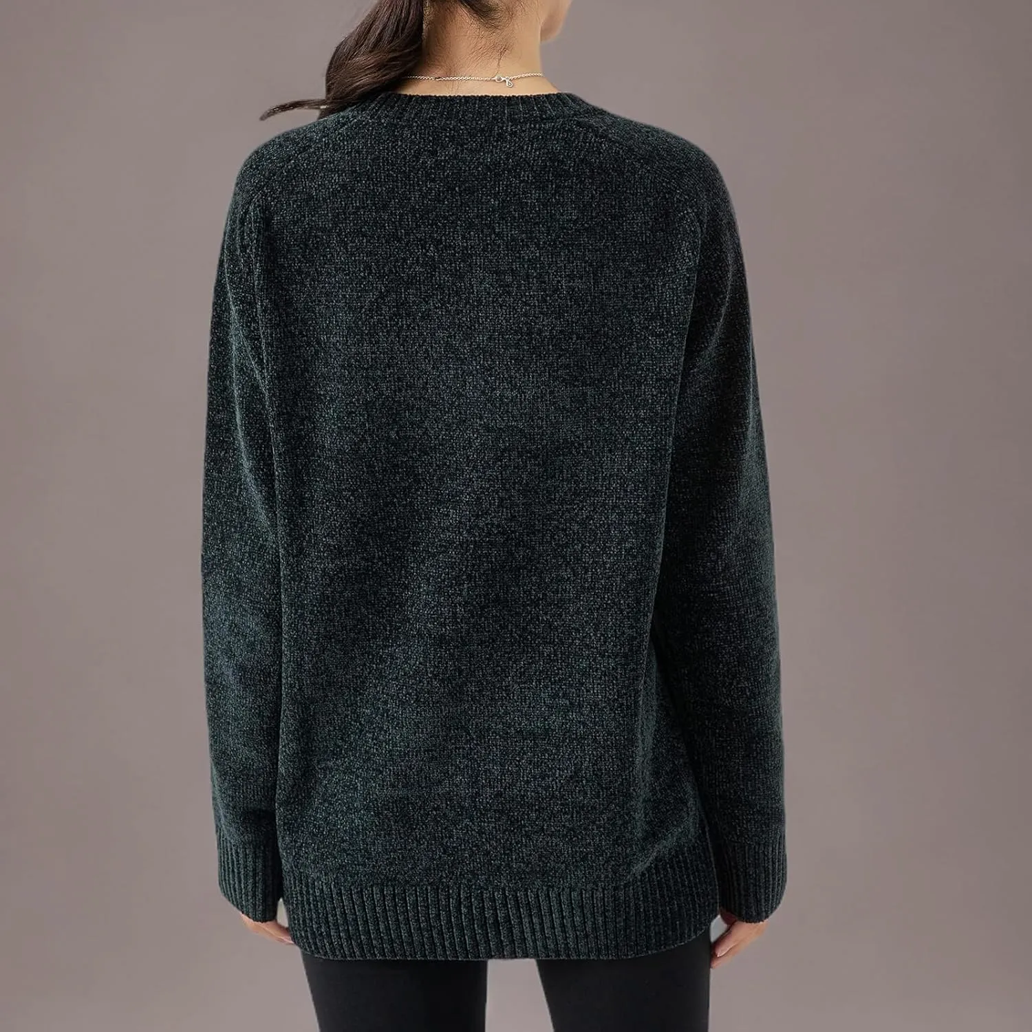 Simple&Opulence Women's Chenille Sweater Crewneck Long Sleeve Pullover Ribbed Cuff Hem Round Neck Jumper Tops