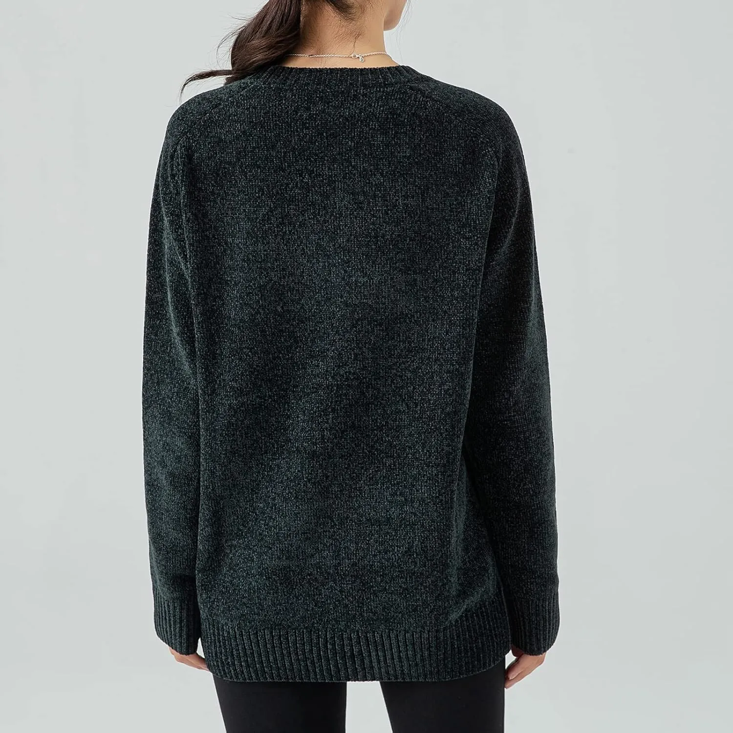 Simple&Opulence Women's Chenille Sweater Crewneck Long Sleeve Pullover Ribbed Cuff Hem Round Neck Jumper Tops