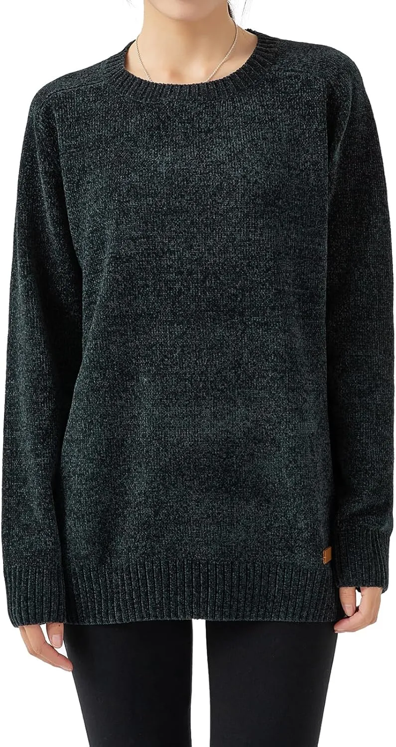 Simple&Opulence Women's Chenille Sweater Crewneck Long Sleeve Pullover Ribbed Cuff Hem Round Neck Jumper Tops