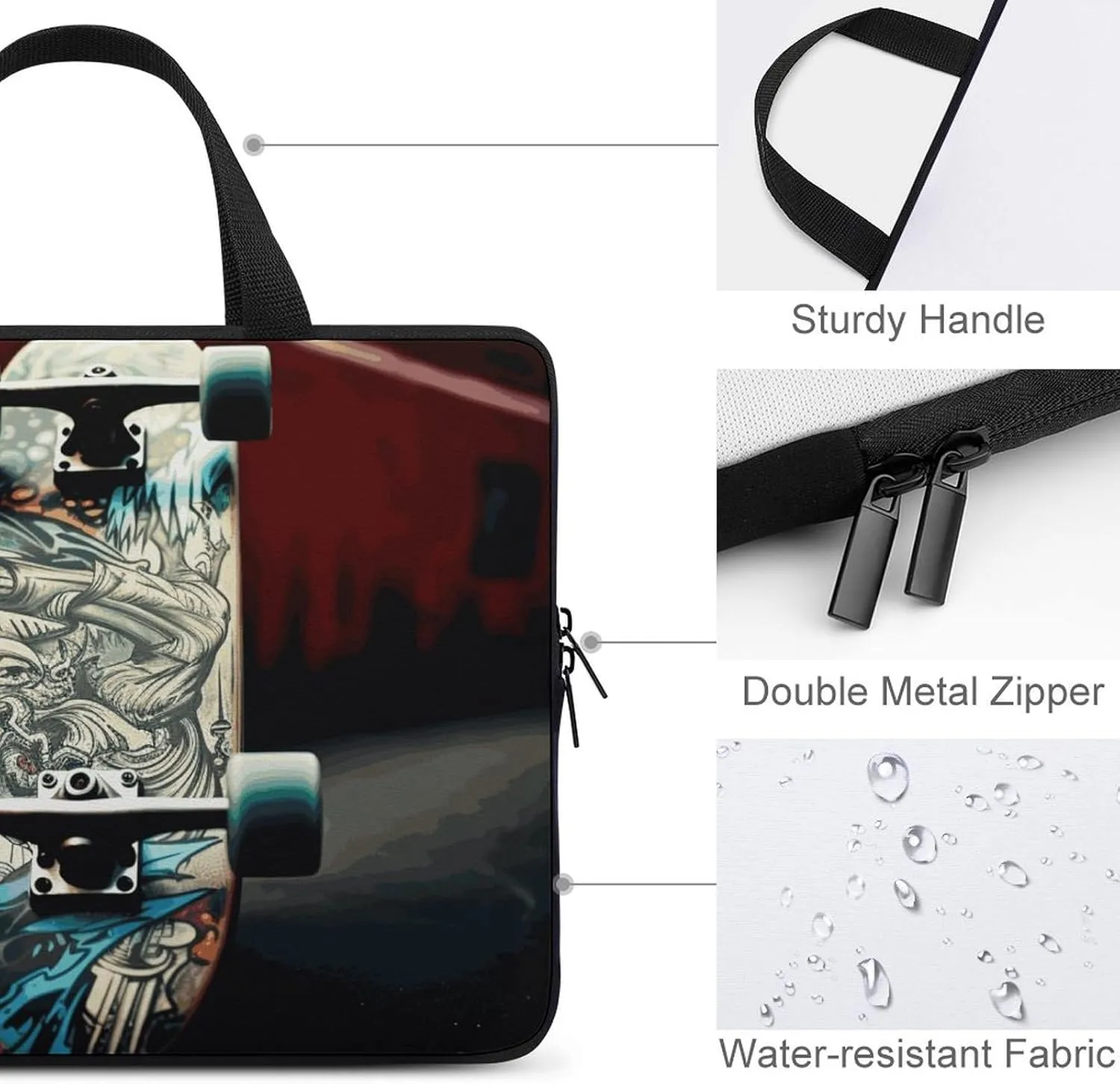 Skate Boards Laptop Bag Durable Laptop Sleeve Water-Resistant Notebook Bag for Computer Or Tablet