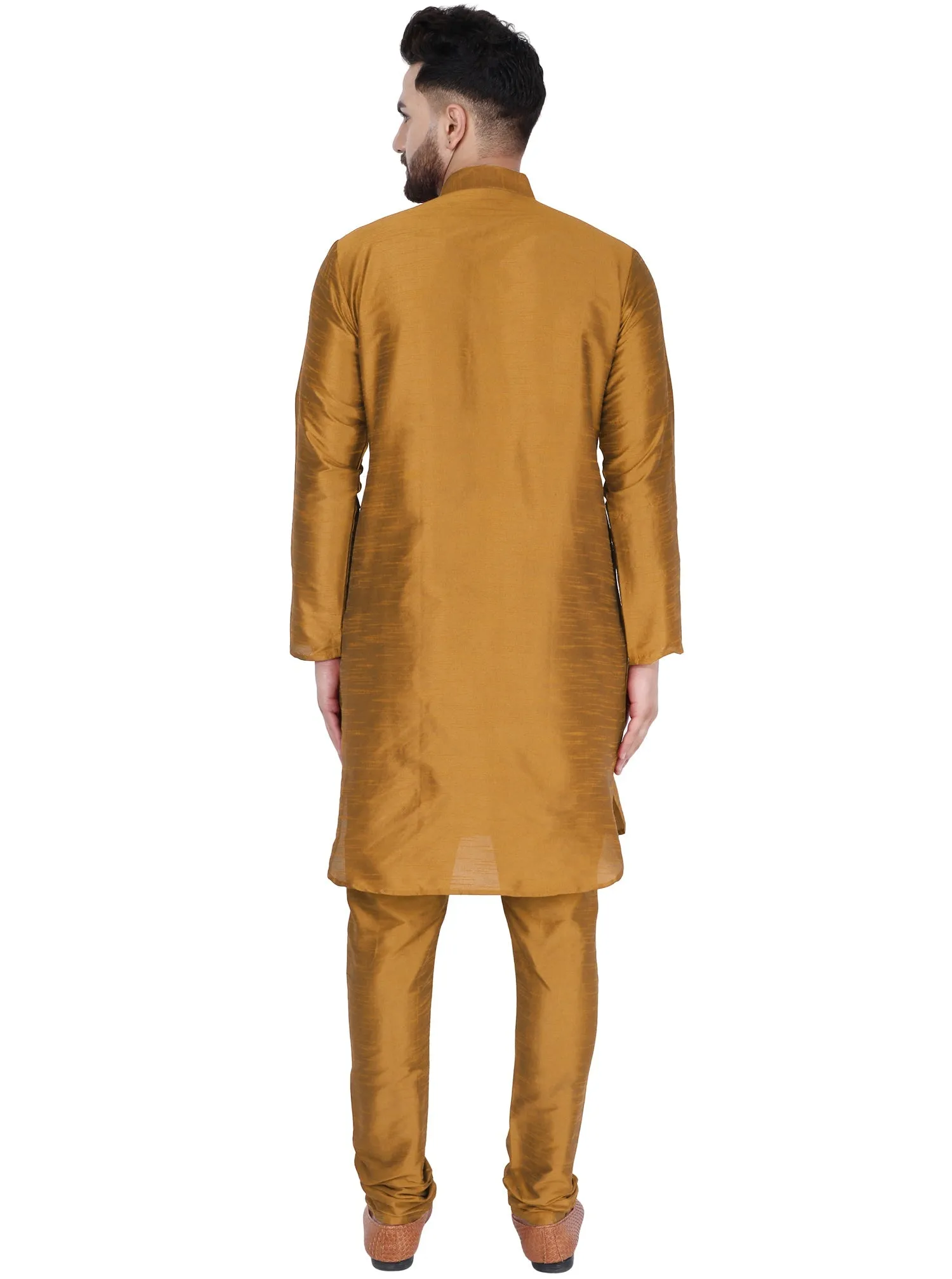 SKAVIJ Art Silk Kurta Pajama Set for Men Indian Wedding Party Wear Dress (Large, Brown)