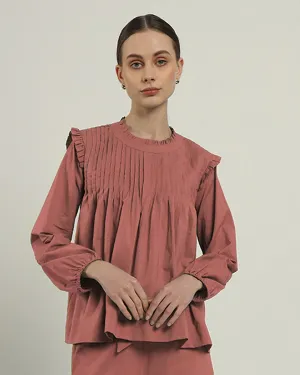 Sleek Peplum Duo Ivory Pink Top (Without Bottoms)