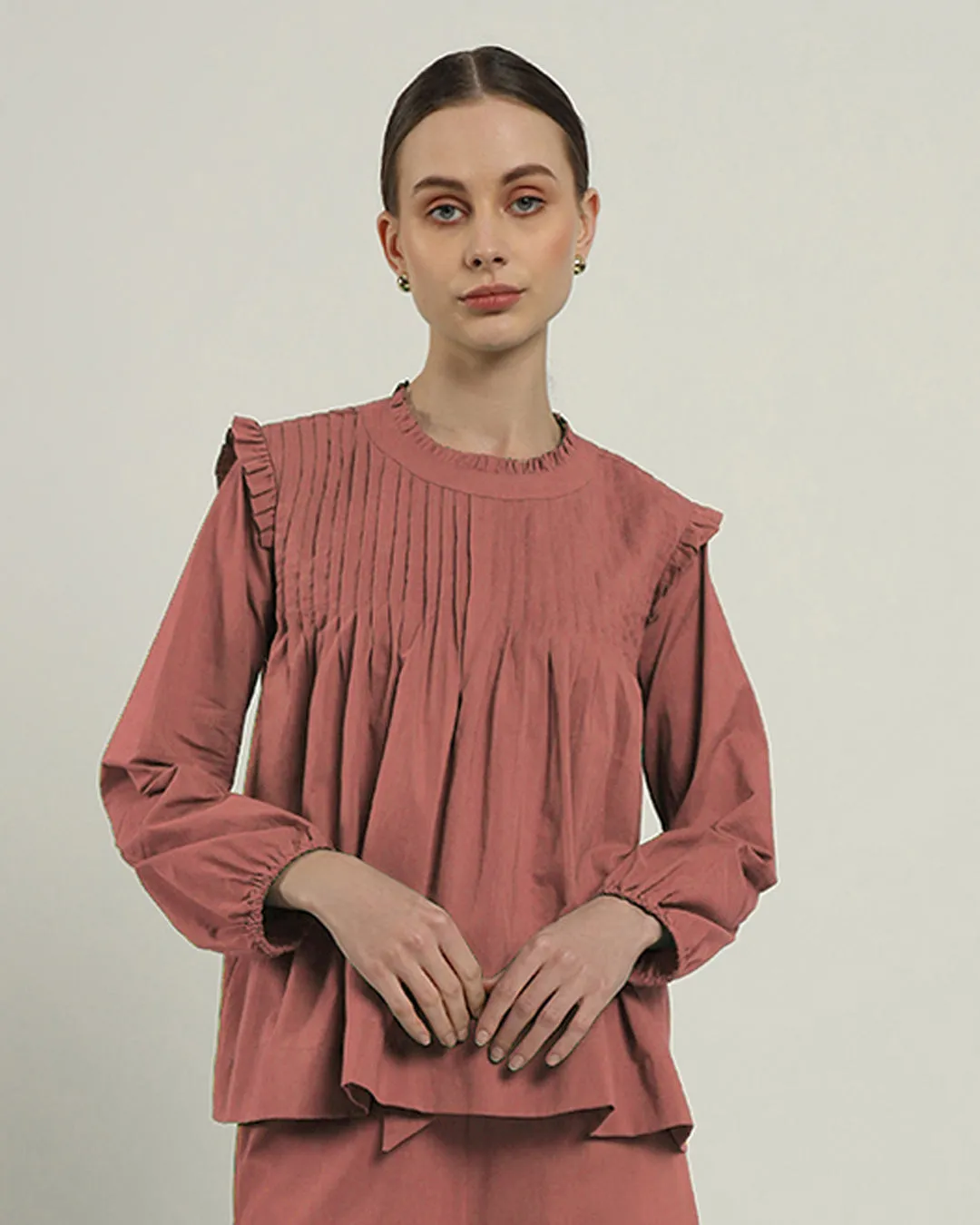 Sleek Peplum Duo Ivory Pink Top (Without Bottoms)