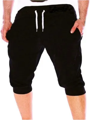 snowshine Men's 3/4 Jogger Capri Pants Elastic Drawstring Waist Sweatpants Casual Workout Gym Below Knee Shorts with Pockets