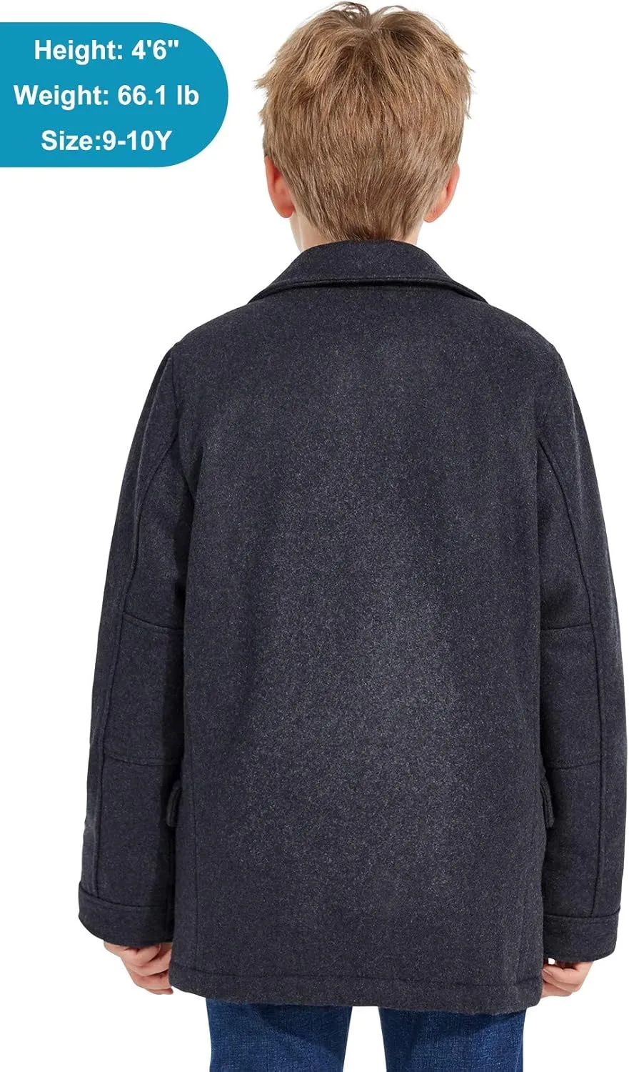 SOLOCOTE Boys Coat Elegant Notched Collar Double Breasted Wool Blend Over Pea Coat