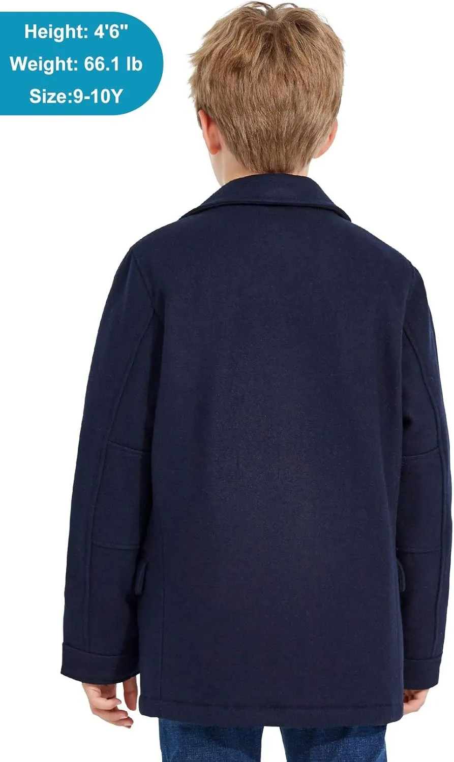 SOLOCOTE Boys Coat Elegant Notched Collar Double Breasted Wool Blend Over Pea Coat