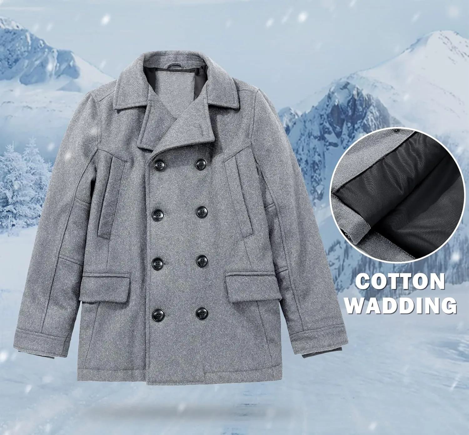 SOLOCOTE Boys Coat Elegant Notched Collar Double Breasted Wool Blend Over Pea Coat