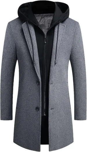 SOMTHRON Mens Trench Coat Winter Wool Blend jacket Overcoat long Top Coat Warm Pea Coat