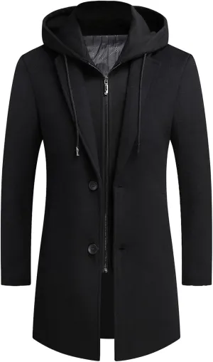 SOMTHRON Mens Trench Coat Winter Wool Blend jacket Overcoat long Top Coat Warm Pea Coat