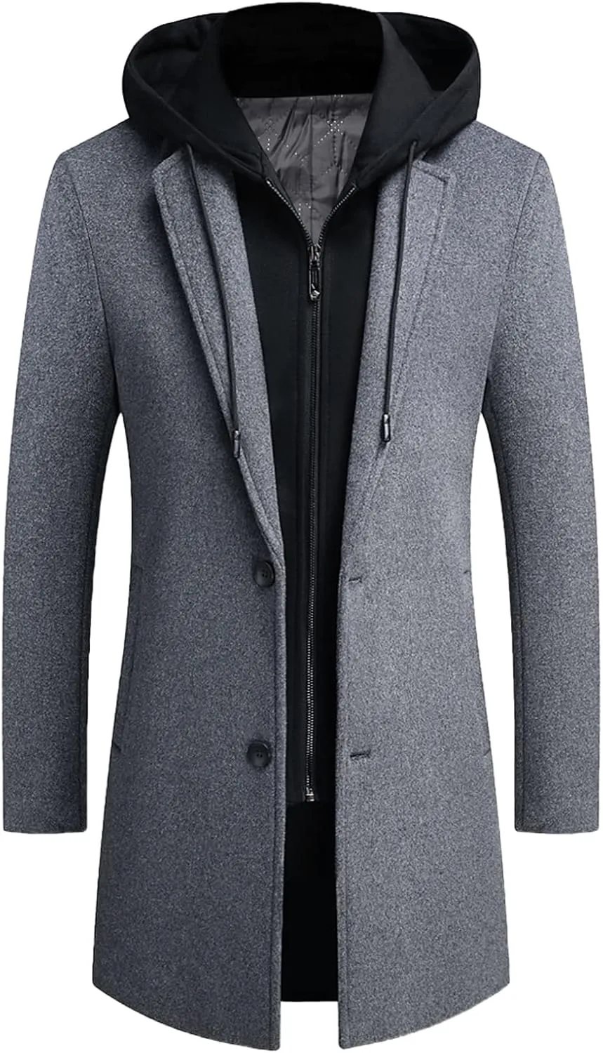SOMTHRON Mens Trench Coat Winter Wool Blend jacket Overcoat long Top Coat Warm Pea Coat