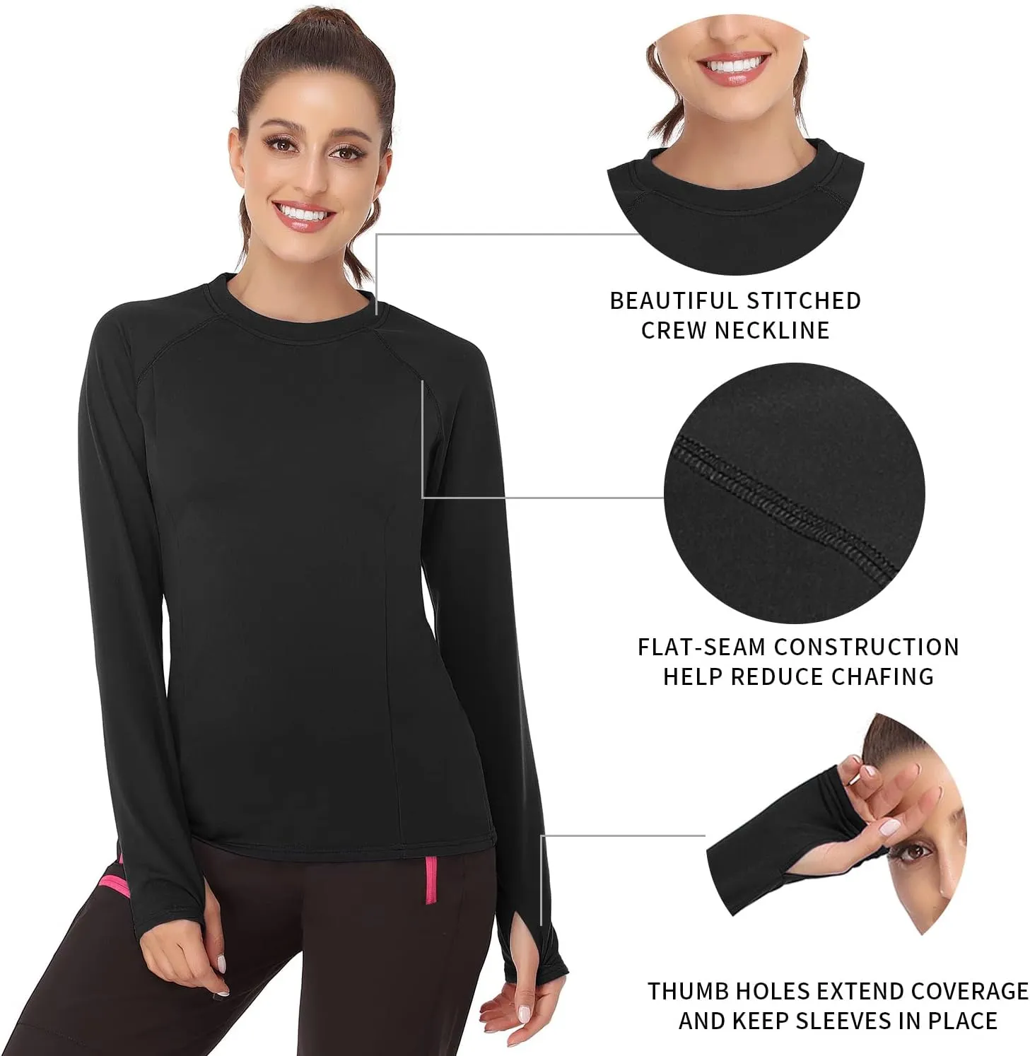 Soneven Women Fleece Thermal Long Sleeve Running Shirt Workout Tops Moisture Wicking Athletic Shirts with Thumb Holes