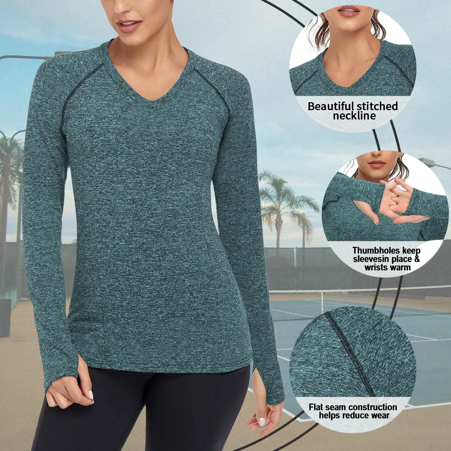 Soneven Women Fleece Thermal Long Sleeve Running Shirt Workout Tops Moisture Wicking Athletic Shirts with Thumb Holes