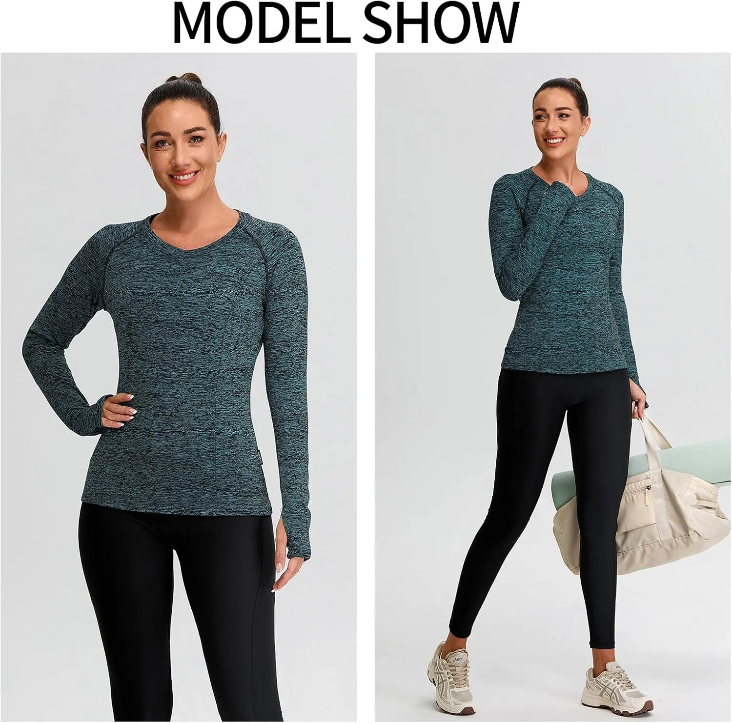 Soneven Women Fleece Thermal Long Sleeve Running Shirt Workout Tops Moisture Wicking Athletic Shirts with Thumb Holes