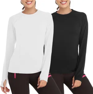 Soneven Women Fleece Thermal Long Sleeve Running Shirt Workout Tops Moisture Wicking Athletic Shirts with Thumb Holes