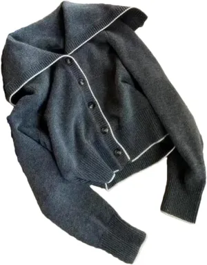 Spring Women Sweater Wool Sailor Collar Slim Cardigan Female Casual Knitted Tops Soft Jacket